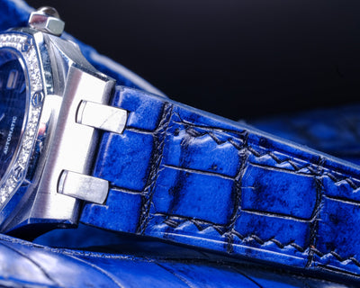 Bespoke Watch Strap in 2 Tone Navy Blue Crocodile