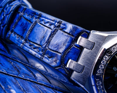 Bespoke Watch Strap in 2 Tone Navy Blue Crocodile