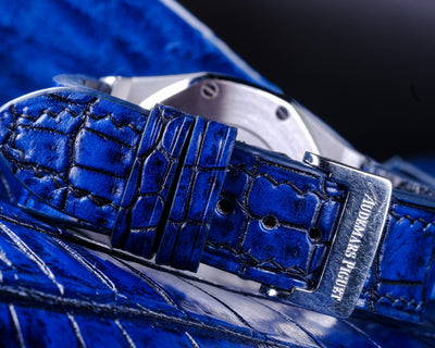 Bespoke Watch Strap in 2 Tone Navy Blue Crocodile