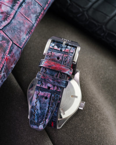 Bespoke Watch Strap in Multi-Purple Galaxy Crocodile