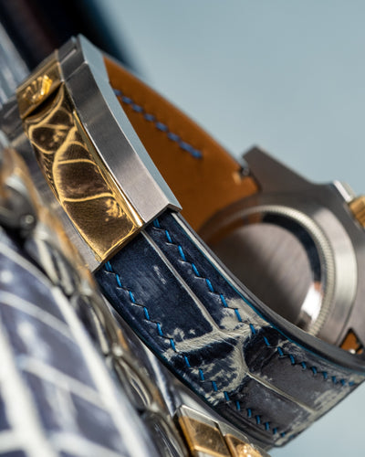 Bespoke Watch Strap in Tainted Blue Snowflake Crocodile