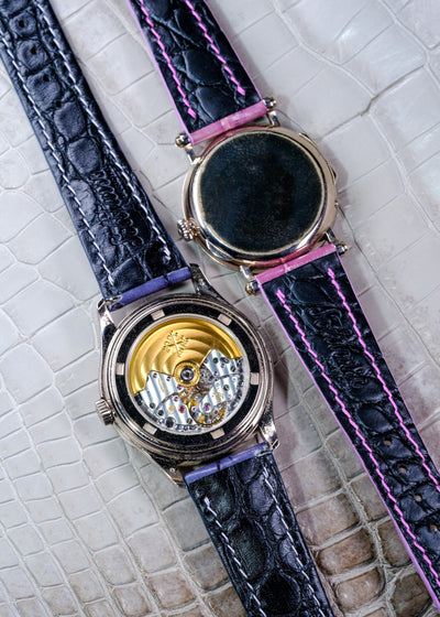 Bespoke Watch Straps in Grey Rubbed Off & Lavender Purple Crocodile