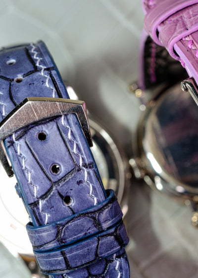 Bespoke Watch Straps in Grey Rubbed Off & Lavender Purple Crocodile