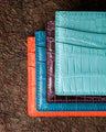 Bespoke Card Holders In Baby Blue, Orange, Miami Blue & Purple Himalayan Crocodile