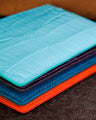Bespoke Card Holders In Baby Blue, Orange, Miami Blue & Purple Himalayan Crocodile