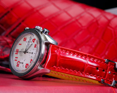 Bespoke Watch Strap in Ferrari Red Crocodile