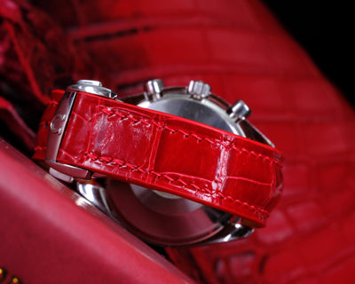 Bespoke Watch Strap in Ferrari Red Crocodile