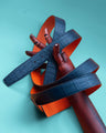 Bespoke Reversible Belts in Blue Crocodile & Orange Togo