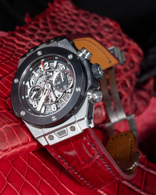 Bespoke Watch Strap in Ferrari Red Crocodile