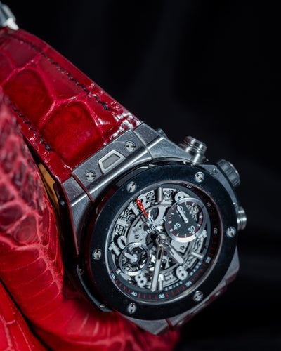 Bespoke Watch Strap in Ferrari Red Crocodile
