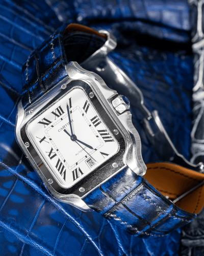 Bespoke Watch Strap in Tie Dye Blue Crocodile