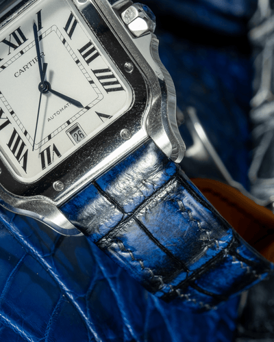 Bespoke Watch Strap in Tie Dye Blue Crocodile