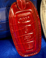 Bespoke Key Fob Covers in Blood Red & Grey Himalayan Crocodile