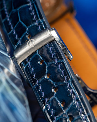 Bespoke Watch Strap in Peacock Blue Crocodile