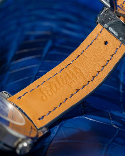 Bespoke Watch Strap in Peacock Blue Crocodile