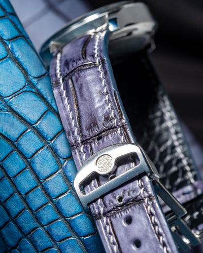 Bespoke Watch Strap in Blue Grey Rubbed Off Crocodile