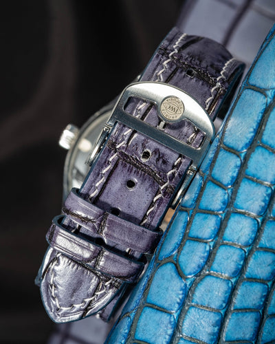Bespoke Watch Strap in Blue Grey Rubbed Off Crocodile