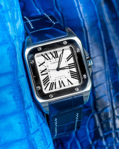 Bespoke Watch Strap in Tie Dye Blue Crocodile