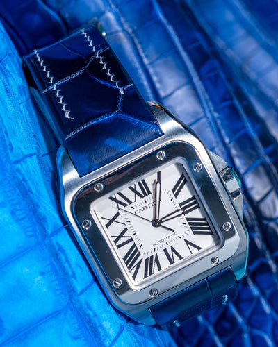 Bespoke Watch Strap in Tie Dye Blue Crocodile