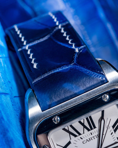 Bespoke Watch Strap in Tie Dye Blue Crocodile