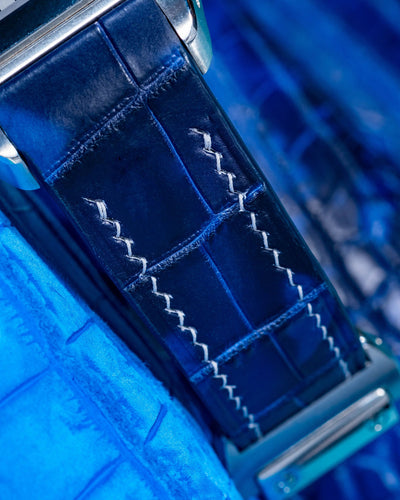 Bespoke Watch Strap in Tie Dye Blue Crocodile