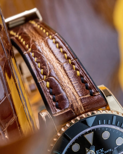 Bespoke Watch Strap in Gold Brown Crocodile