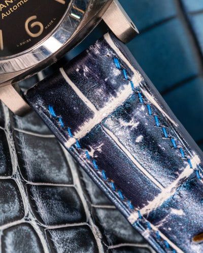 Bespoke Watch Strap in Tainted Blue Snowflake Crocodile