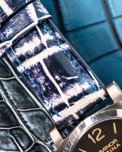 Bespoke Watch Strap in Tainted Blue Snowflake Crocodile