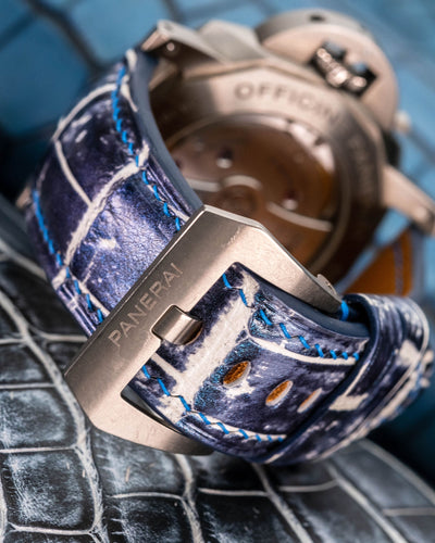 Bespoke Watch Strap in Tainted Blue Snowflake Crocodile