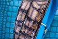 Bespoke Reversible Belt in Grey Rubbed Off Crocodile & Miami Blue Epsom
