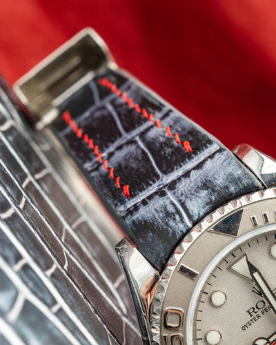 Bespoke Watch Strap in Black Silver Alligator