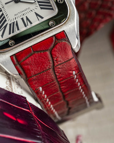 Bespoke Watch Strap in Flame Red Ombre Crocodile