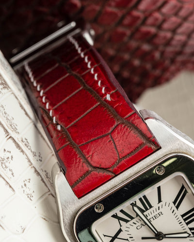 Bespoke Watch Strap in Flame Red Ombre Crocodile