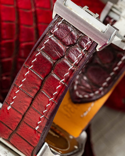 Bespoke Watch Strap in Flame Red Ombre Crocodile