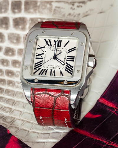 Bespoke Watch Strap in Flame Red Ombre Crocodile