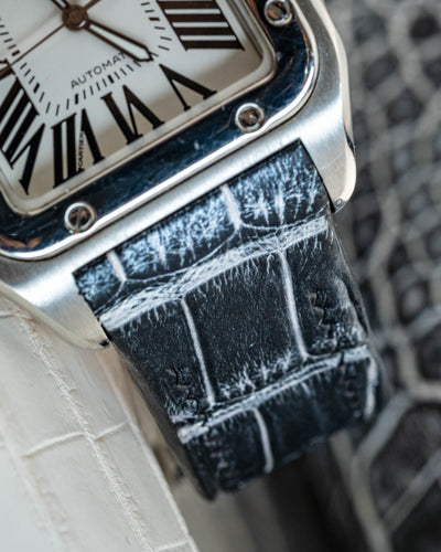 Bespoke Watch Strap in Black Silver Alligator