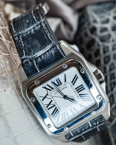 Bespoke Watch Strap in Black Silver Alligator