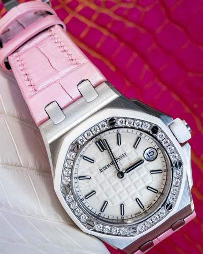 Bespoke Watch Strap in Baby Pink Crocodile