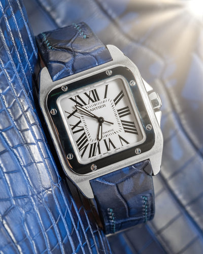 Bespoke Watch Strap in Tie Dye Blue Crocodile