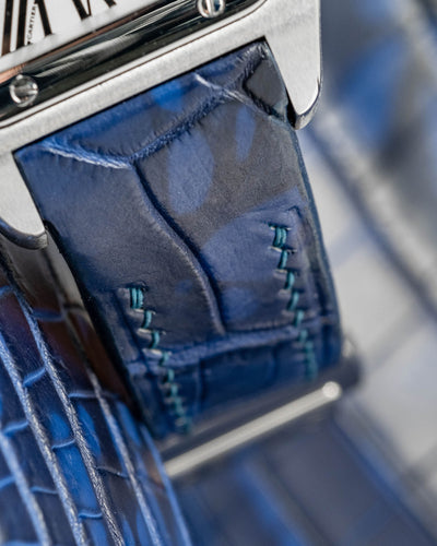 Bespoke Watch Strap in Tie Dye Blue Crocodile