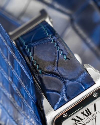 Bespoke Watch Strap in Tie Dye Blue Crocodile