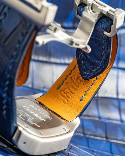Bespoke Watch Strap in Tie Dye Blue Crocodile