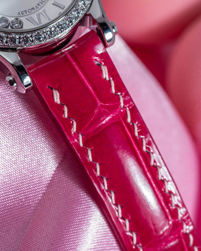 Bespoke Watch Strap in Fuchsia Pink Crocodile