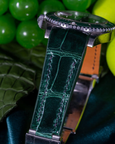 Bespoke Watch Strap in Hunter Green Crocodile