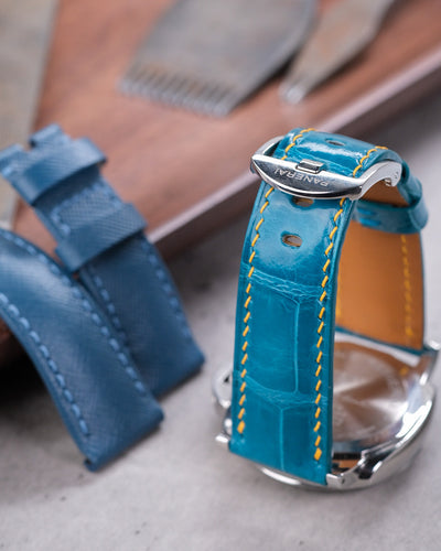 Bespoke Watch Strap in Turquoise Blue Crocodile