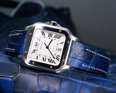 Bespoke Watch Strap in Tie Dye Blue Crocodile