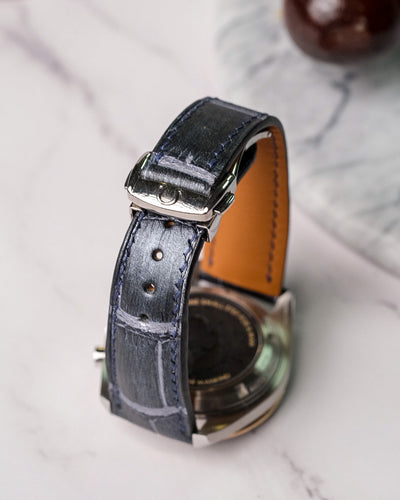 Bespoke Watch Strap in Black Silver Crocodile