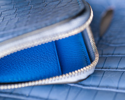 Bespoke Zipper Wallet in Baby Blue Himalayan Crocodile