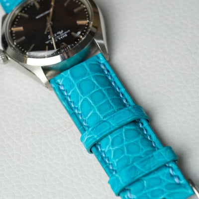 Bespoke Watch Strap in Turquoise Blue Circular Grains Alligator