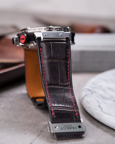 Bespoke Watch Strap in Charcoal Grey Crocodile